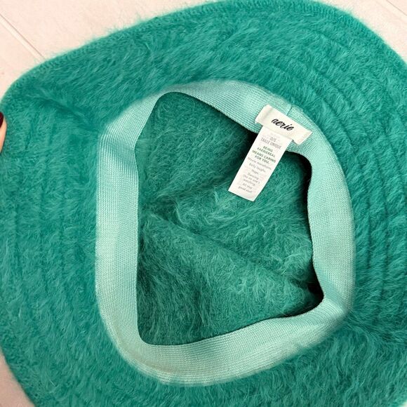 Aerie Faux Fur Fuzzy Bucket Hat Green One Size 90s 00s Hip-Hop Wide Brim Trendy - Picture 4 of 4